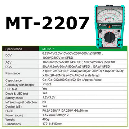 Proskit Analog Multi Meter Tester Multimeter Multitester Voltmeter Ammeter MT-2208 MT-2207