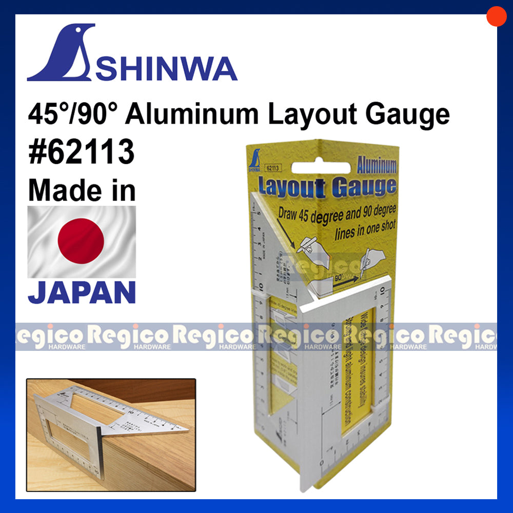 Shinwa #62113 Aluminum Woodworking Layout Gauge 45 Degree 90 Degree Made in Japan Scribe Mark T-Type Ruler Square Layout Miter Line Gauge Carpenter