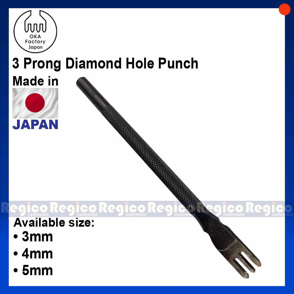 OKA (3mm-5mm) 3 Prong Pointed Chisel Diamond Hole Punch for Leatherworking Leather Craft Tools