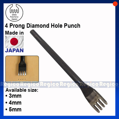 Oka (3mm to 5mm) 4 Prong Pointed Chisel Diamond Hole Punch for Leatherworking Leather Craft
