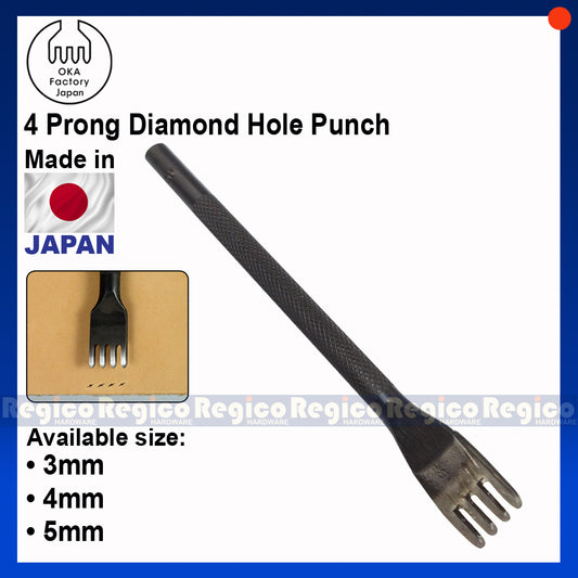 Oka (3mm to 5mm) 4 Prong Pointed Chisel Diamond Hole Punch for Leatherworking Leather Craft