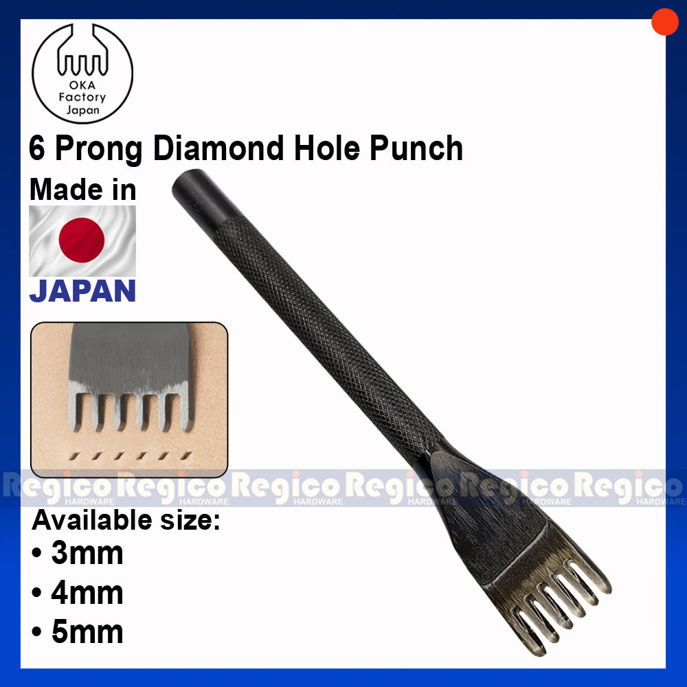 Oka (3mm to 5mm) 6 Prong Pointed Chisel Diamond Hole Punch for Leatherworking Leather Craft Tools