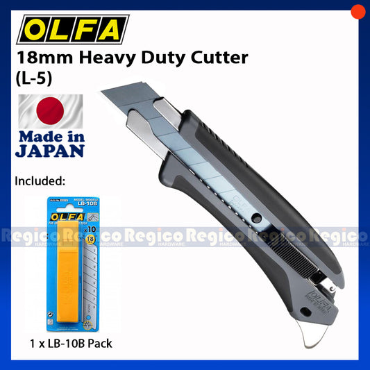 OLFA 18mm Heavy Duty Cutter (L-5) + Blade Pack (LB-10B) (10pcs/pack)