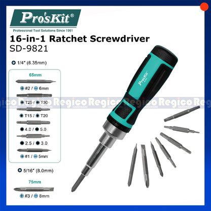 ProsKit 16 in 1 Ratchet Screwdriver Bit Set SD-9821
