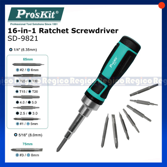 ProsKit 16 in 1 Ratchet Screwdriver Bit Set SD-9821
