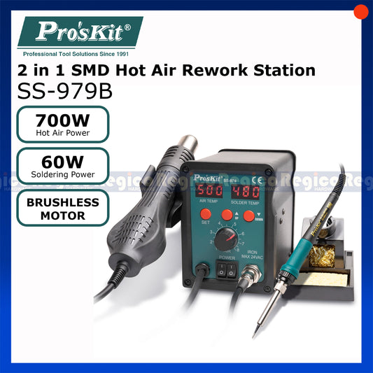 ProsKit  2 in 1 Hot Air Soldering Rework Station SMD Dual Digital Display 760W Heat Gun Welding Soldering Iron PCB Repair Tools SS-979B