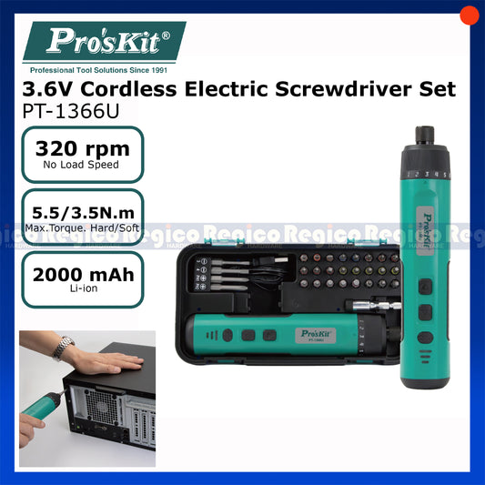 Proskit 3.6V Cordless Electric Rechargable USB Powered Screwdriver Set PT-1366U