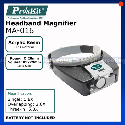 Proskit 1.8x - 5.8x Headband Reading Lens Glass Magnifier Jewelry Electrical Electronics Jeweler Repair Tool MA-016