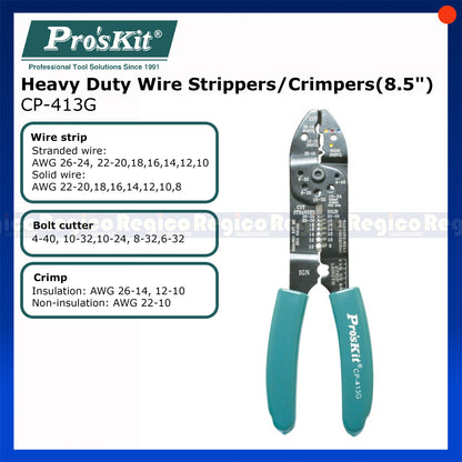 Proskit 8in Heavy Duty Carbon Steel Wire Cutter Stripper CP-413G