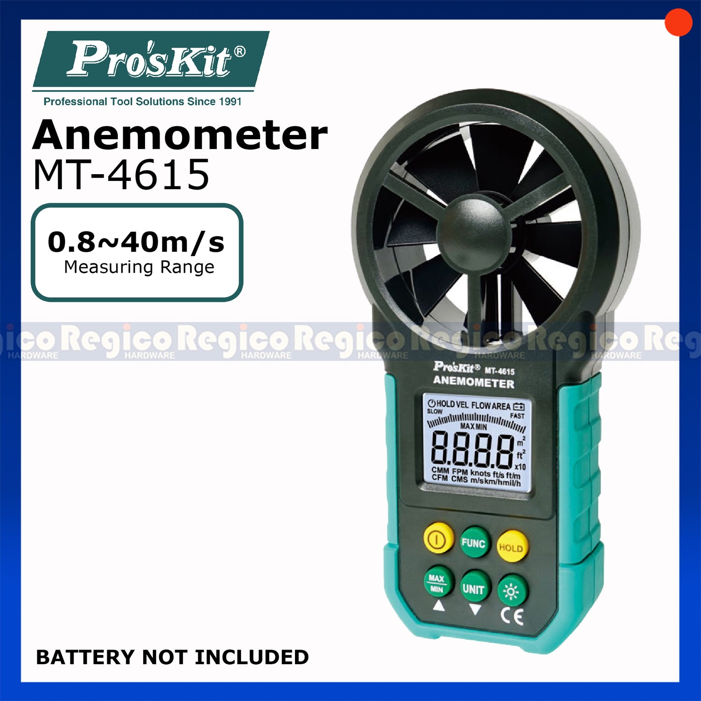Proskit Digital Anemometer Wind Speed Mini Air Velocity Airflow Temperature Wind Speed Meter Tester with back light MT-4615
