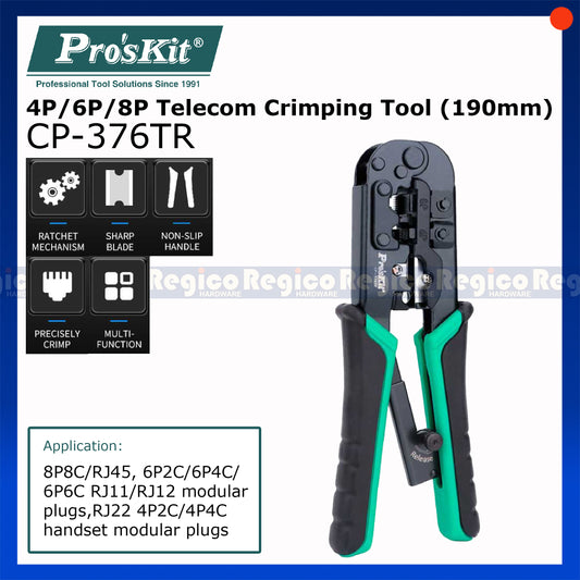 ProsKit 190mm 4P 6P 8P Telecom Crimping Cutter Cutting Electrical Pliers CP-376TR