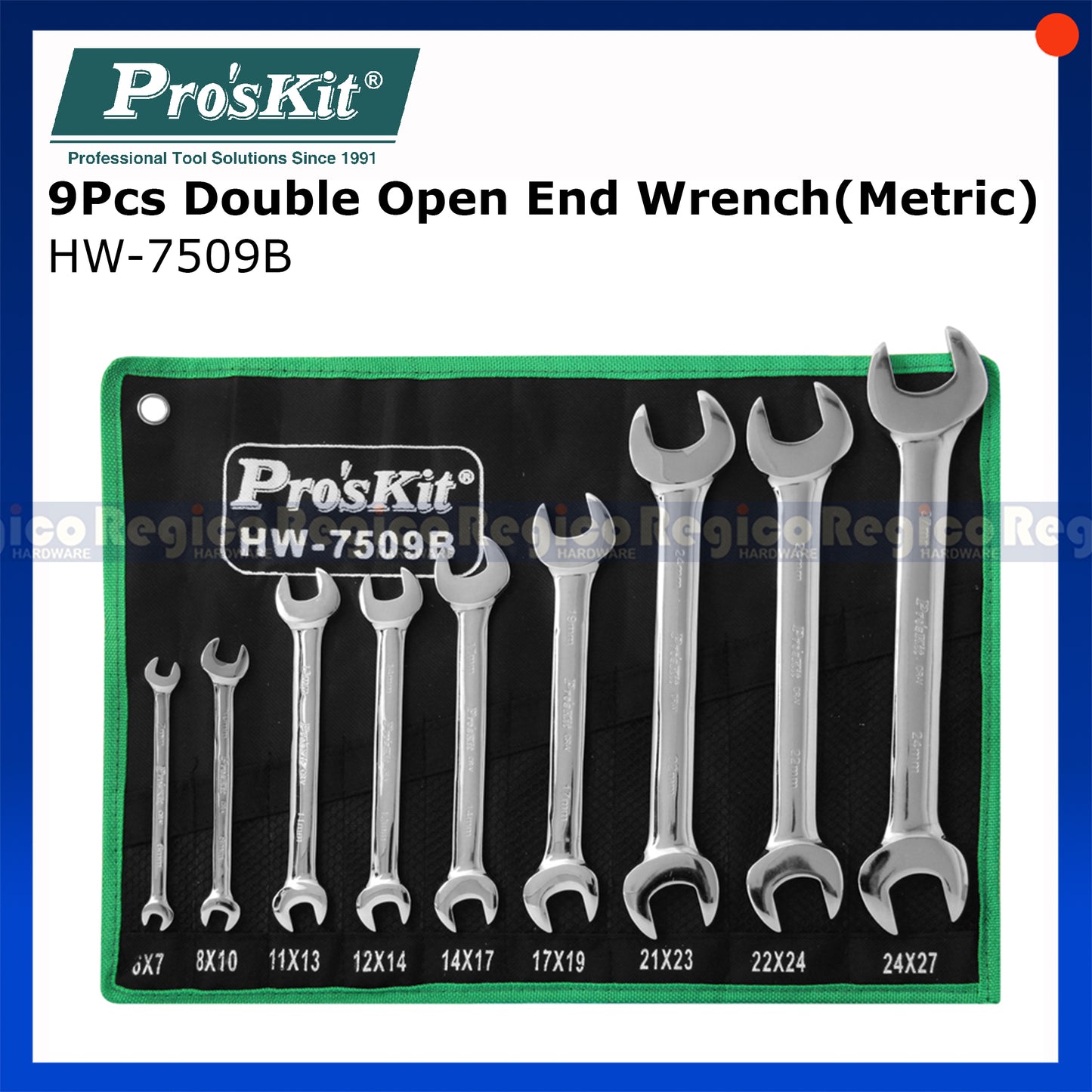 Proskit Metric Double Open End Wrench 9pcs Set HW-7509B Regico Hardware