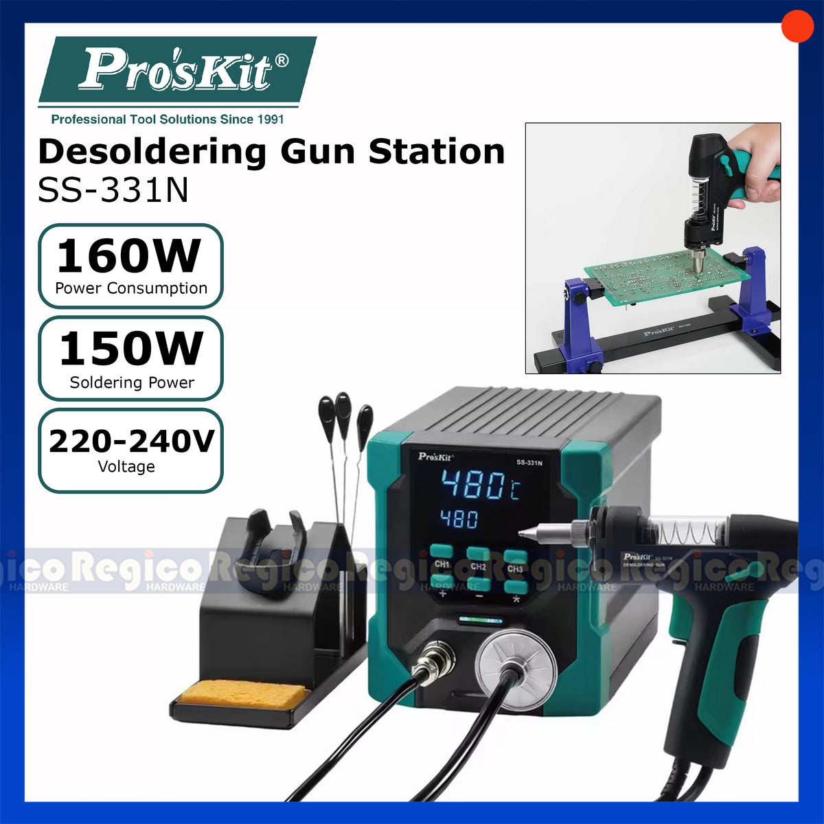 Pro'sKit Desoldering Station Soldering Gun Set SS-331N Regico Hardware