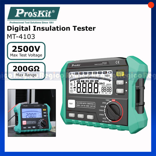 Proskit Digital Insulation Tester with Insulation Performance Evaluation with DAR&PI Measurement for Cable Detection MT-4103 Regico