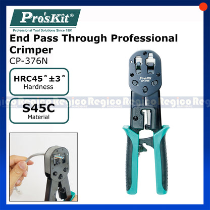 Proskit RJ11 RJ45 End Pass Through Network Wire Crimper Cable Cutter Wire Stripper Stripping Tools CP-376N