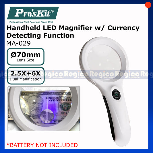 Proskit 2.5x Magnification UV Light Handheld LED Magnifier Magnifying Glass MA-029 Regico Hardware