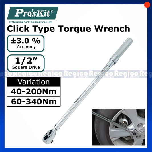 Proskit 1/2 Square Drive Click Type Adjustable Torque Wrench Hand Tool 60-340Nm 40-200Nm