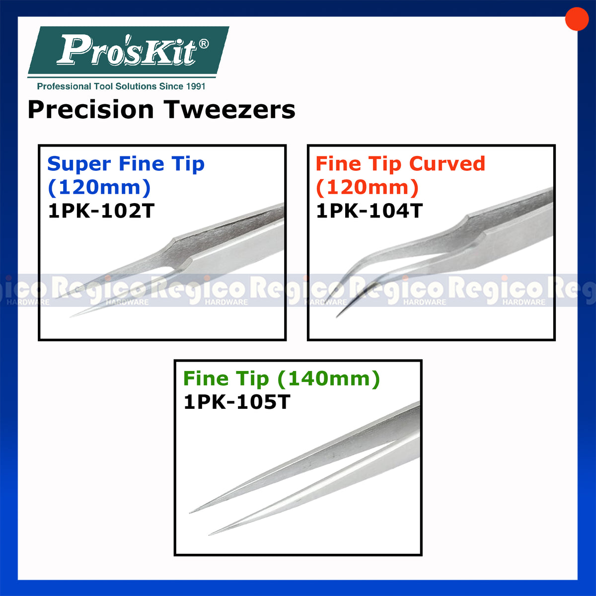 Pro'sKit Precision Tweezers | Fine Tip Straight Curved Tweezers | Electronics SMD Jewelry Tweezers | 1PK-102T 104T 105T