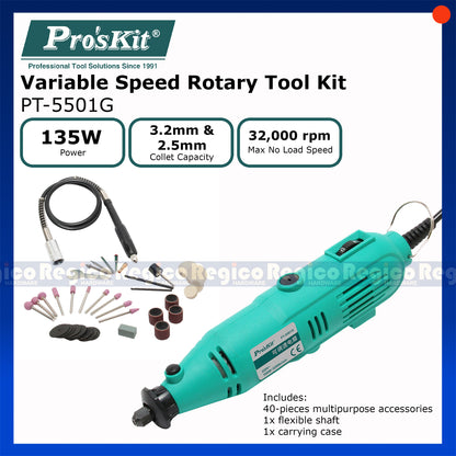 Proskit Variable Speed Rotary Tool with Flexible Shaft 40pcs Accessories set PT-5501G