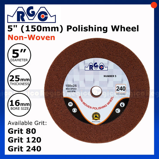 RGC  5" 150mm Polishing Wheel Non Woven Grit 80 120 240 G80 G120 G240