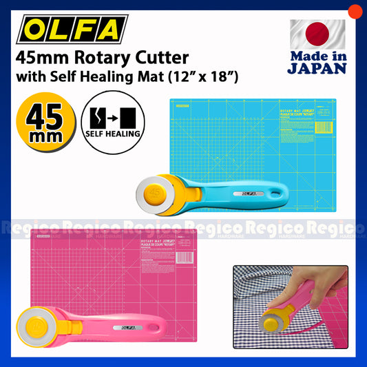 Olfa 45mm Rotary Cutter with Self Healing Mat (12"x18")