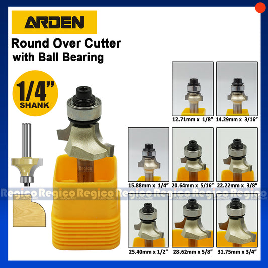 ARDEN 1/4 Shank Round Over Beading Edging Ball Bearing Router Bit for Woodworking #0602