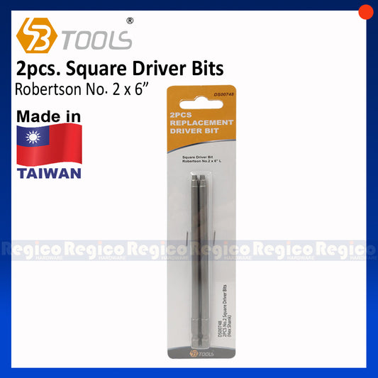 SB Tools 2pcs Robertson No. 2 x 6 Inch  Hex Shank Square Driver Bit