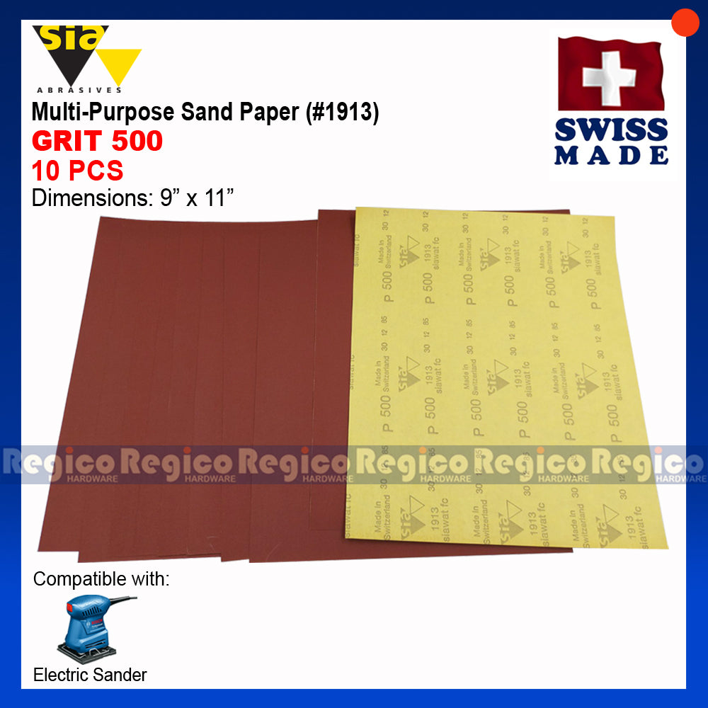 (RED) 10pcs. SIA Multipurpose Sand paper Sanding Sheet Paint Removal Dry Wet Sanding for Electrical Orbital Square Palm Sander GSS