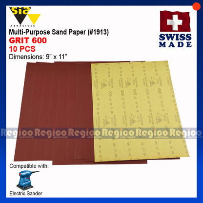 (RED) 10pcs. SIA Multipurpose Sand paper Sanding Sheet Paint Removal Dry Wet Sanding for Electrical Orbital Square Palm Sander GSS