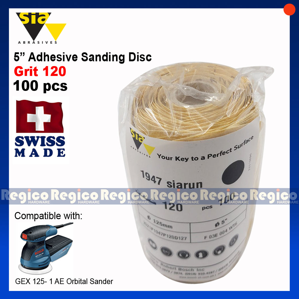 Sia 100PCS Adhesive 5 inch Sanding Disc for Orbital Eccentric Sander GEX 125 #1947