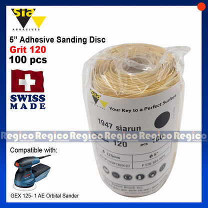 Sia 100PCS Adhesive 5 inch Sanding Disc for Orbital Eccentric Sander GEX 125 #1947