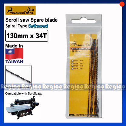 TRACKING DEER Plain End Pinless Spiral Type 5 inch (130mm) Scroll saw Spare Blade 12pcs/pack