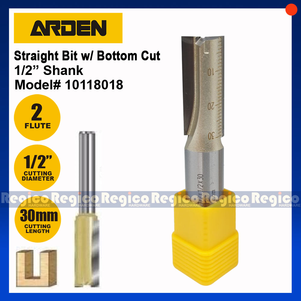 ARDEN 2 Flute 1/2 Shank Imperial Bottom Cut Straight Router Bit with #0118
