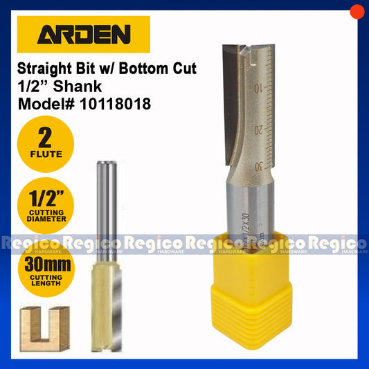 ARDEN 2 Flute 1/2 Shank Imperial Bottom Cut Straight Router Bit with #0118