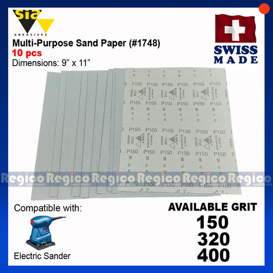 (GRAY) SIA Multipurpose Sandpaper Sand Paper Sanding Sheet Paint Removal Dry Wet Sanding for Electrical Orbital Square Palm Sander GSS (10pcs)