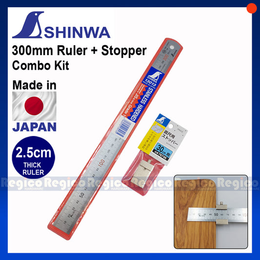 Shinwa 30 cm (12 inch) Stainless Steel Straight Ruler Brass Stopper Made In Japan
