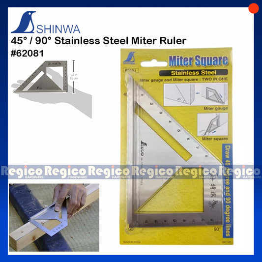 Shinwa #62081 Miter Ruler 45 Degree 90 Degree Stainless Steel Scribe Mark Ruler Square Squala Layout Miter Line Gauge Carpenter