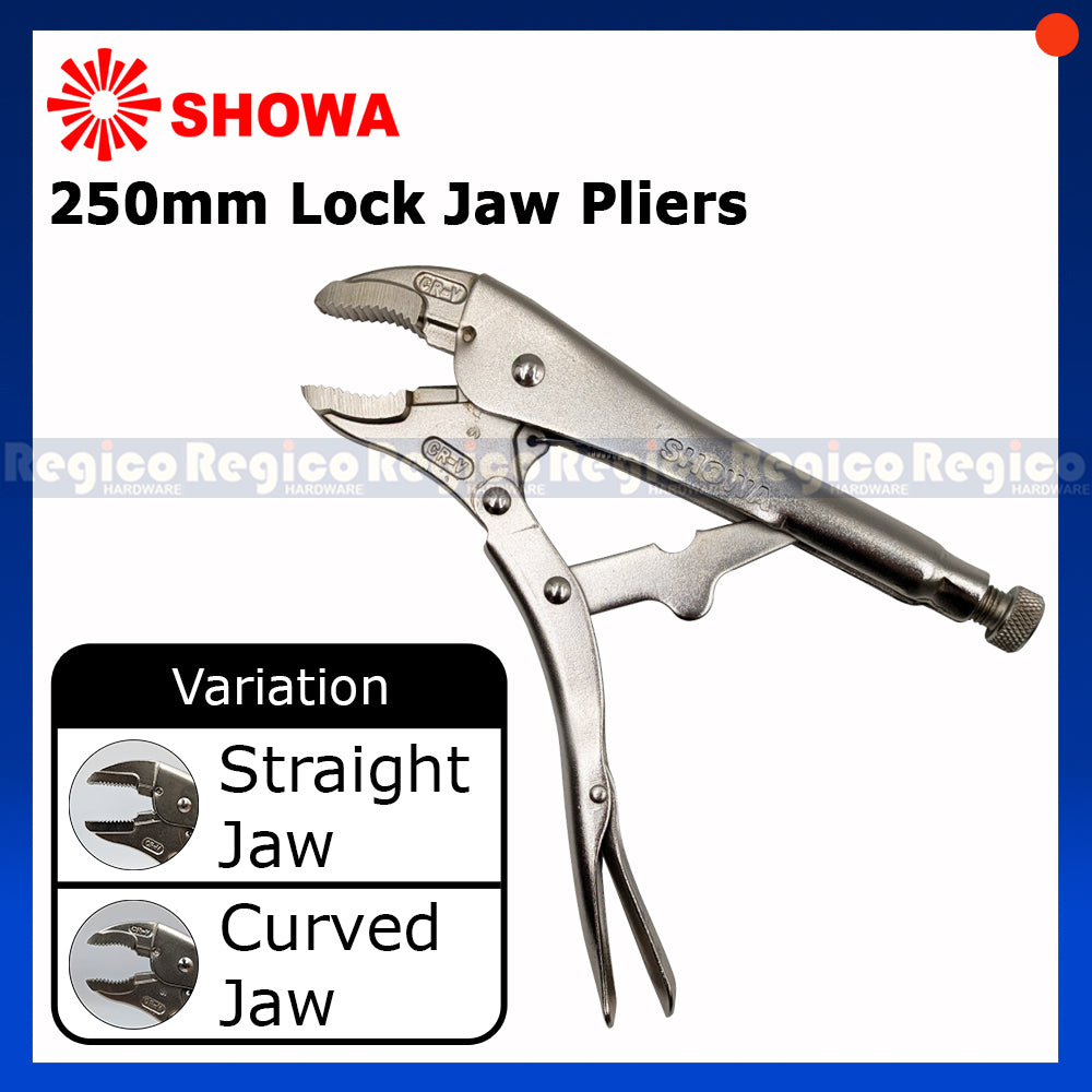 Showa 250mm Lock Jaw Pliers with Wire Cutting Straight Curved