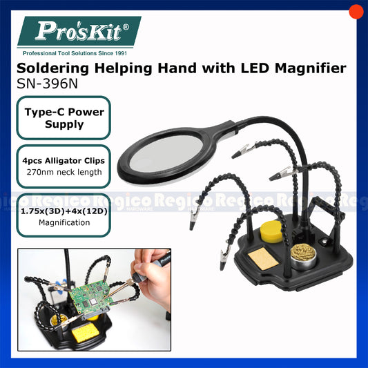 Proskit Helping Third Hand Soldering Stand Station Magnifying Glass Lense Clamp Holder Electronics Circuit Board Repair SN-396N