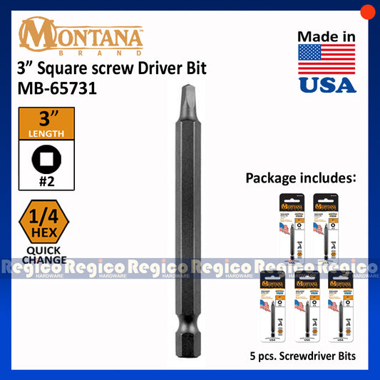 5pcs. Montana 3 inch #2 Square Driver screwdriver screw bits MB-65734