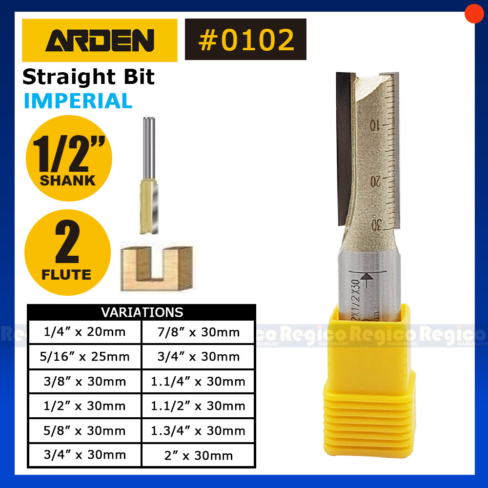 ARDEN 2 Flute 1/2 Shank Imperial Straight Router Bit #0102