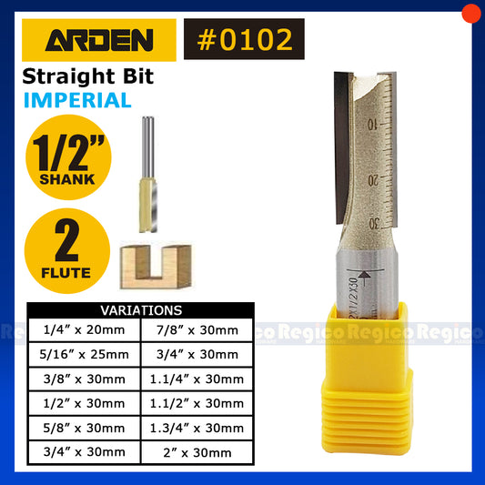 ARDEN 2 Flute 1/2 Shank Imperial Straight Router Bit #0102
