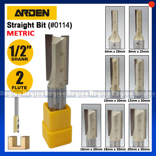 ARDEN 2 Flute 1/2 Shank Metric Straight Router Bit #0114