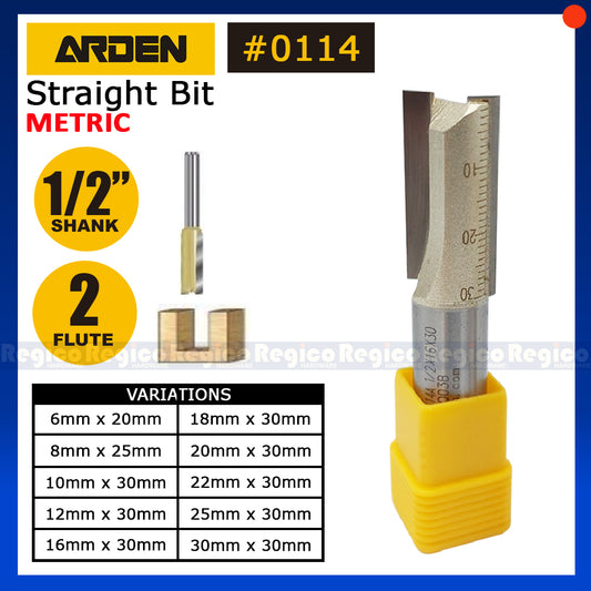 ARDEN 2 Flute 1/2 Shank Metric Straight Router Bit #0114