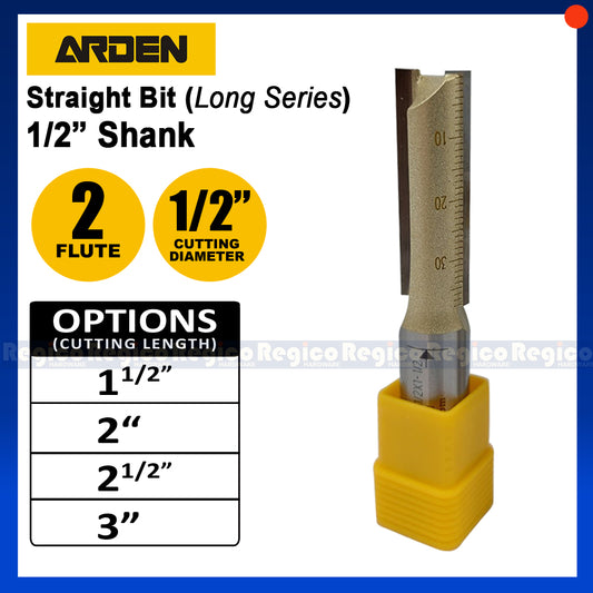 ARDEN 2 Flute 1/2 Shank Imperial LS Long Series Straight Router Bit #0103