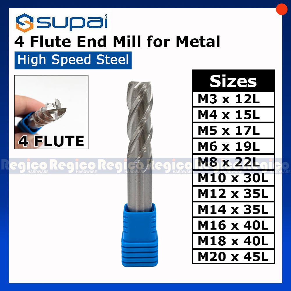 SUPAL HSS 4 Flute End Mill Cutter for Metal | 4F High Speed Steel Milling Cutter | CNC Milling Machin