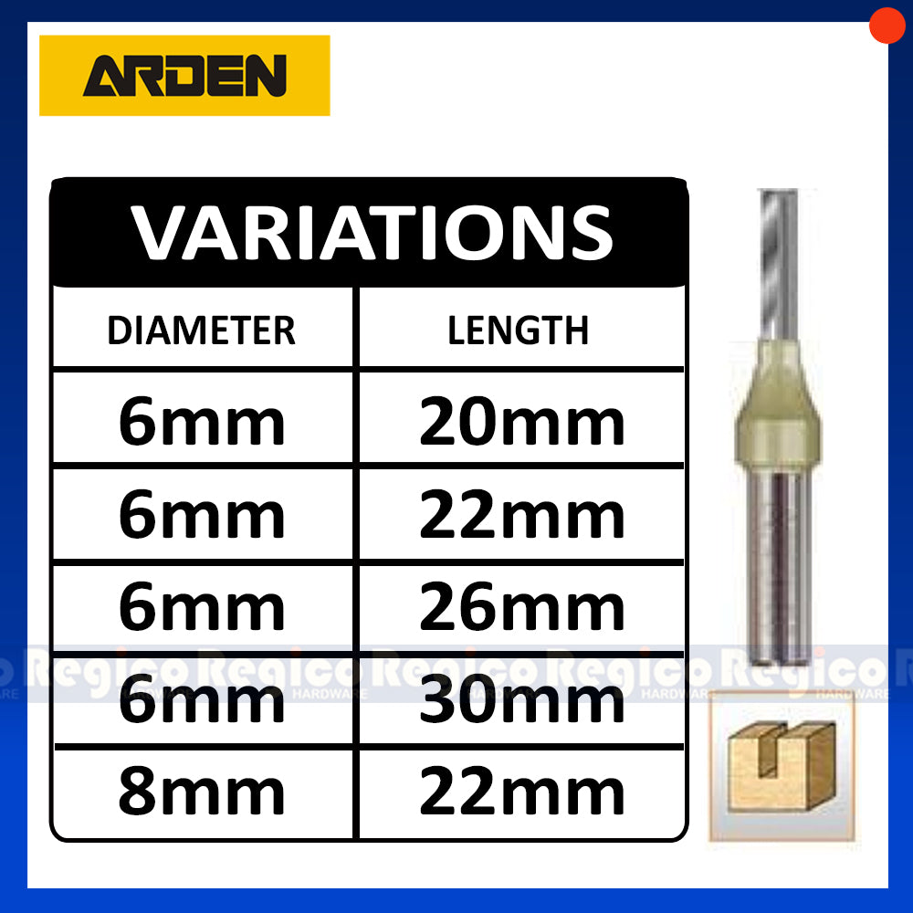 ARDEN 2 Flute 1/2 Shank Metric TCT Straight Router Bit #0107