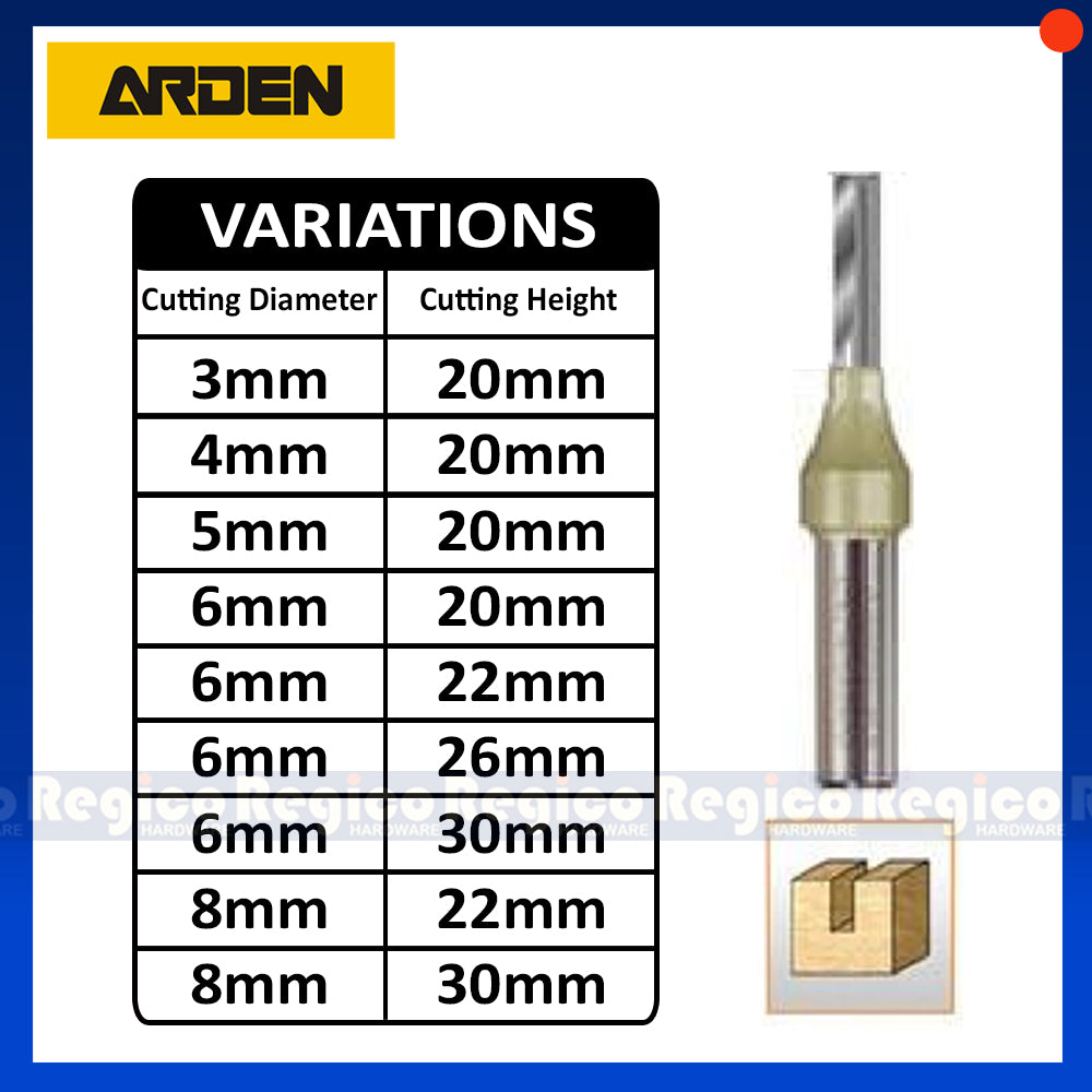 ARDEN 2 Flute 1/2 Shank Metric TCT Straight Router Bit #0107
