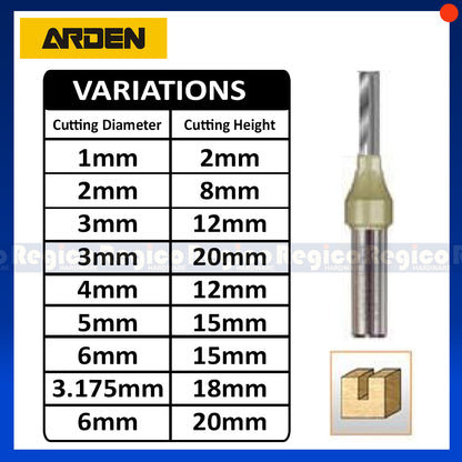 ARDEN 2 Flute 1/4  Shank Metric TCT Straight Router Bit #0107