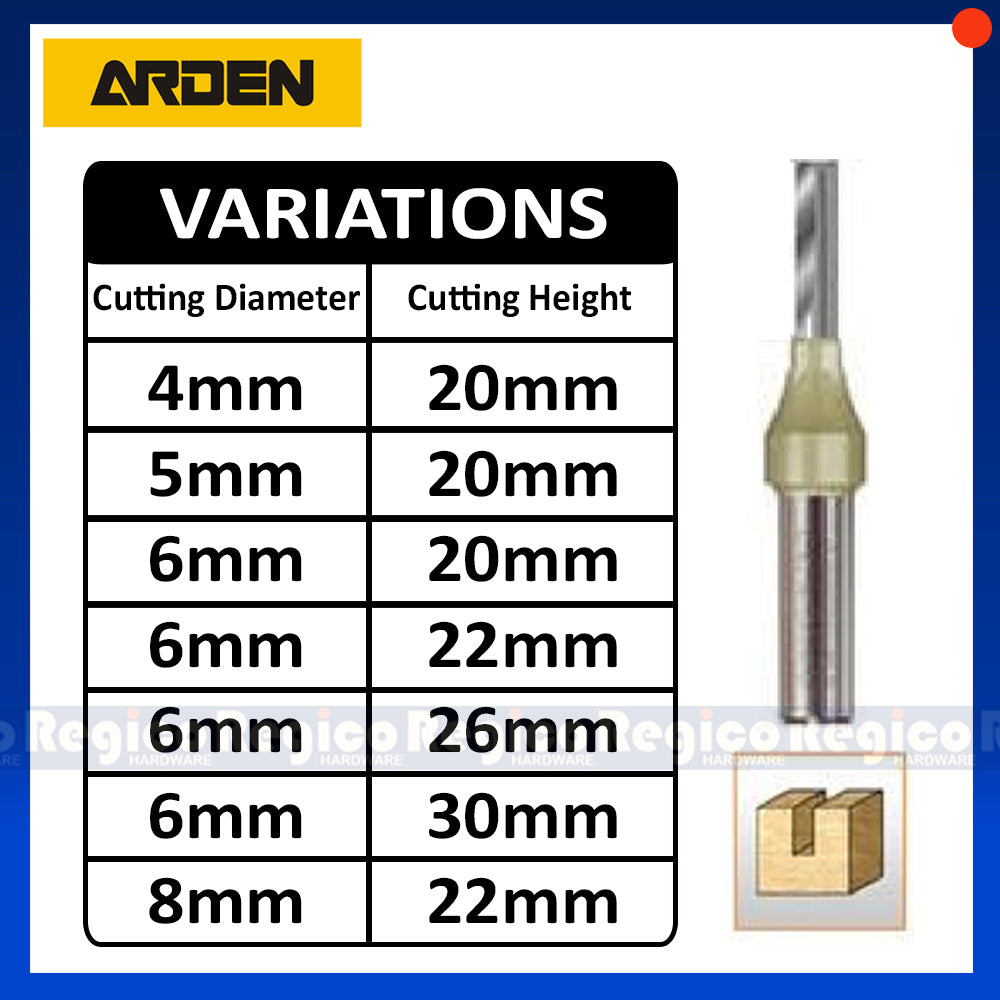ARDEN 2 Flute 1/2 Shank Metric TCT Straight Router Bit #0107